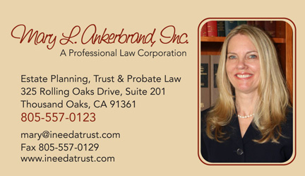 business card for Mary L. Ankerbrand, Inc.